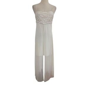 Vtg 90s Cream Dress Sheer Overlay Empire Maxi Mini Angle Fairycore Sz‎ L Y2K